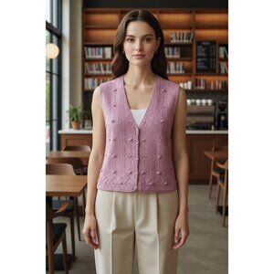 NOS Vintage Koret Pink Knit Pearl Button-Front Vest Size Small NWT